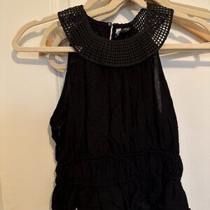 Zara Black Sleeveless Blouse with Crochet Collar, Size S